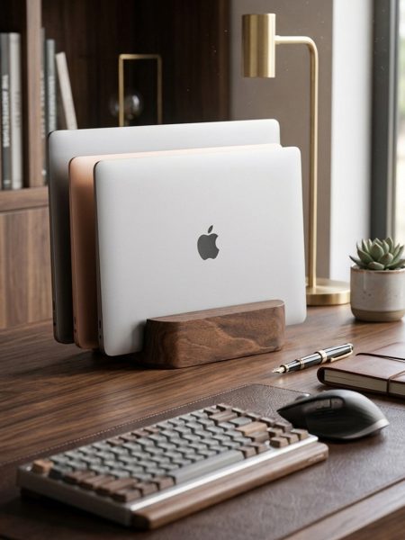 Doğal Ahşap Dikey MacBook ve Laptop Standı